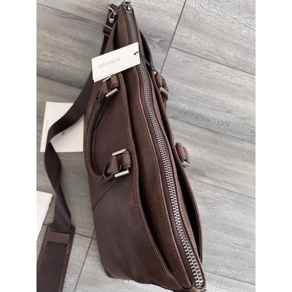 Brahmin Beckett cocoa brown Manchester genuine leather men laptop bag B000514